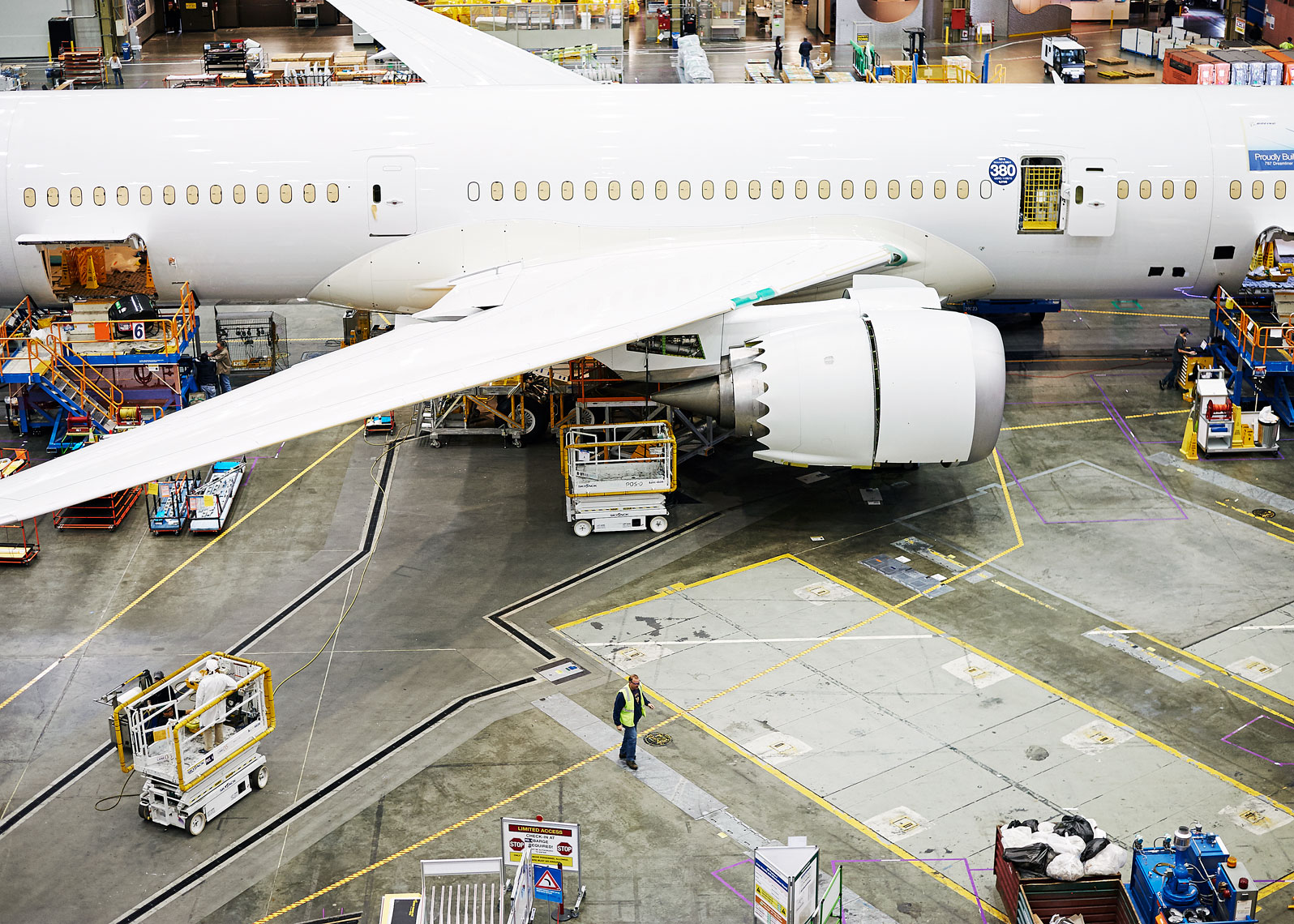 Industrial photography of airplane at facility in Everett