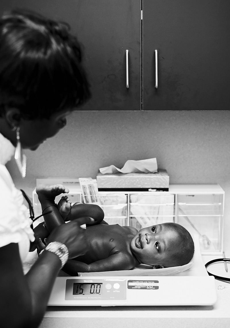 Baby receives care at community health clinic