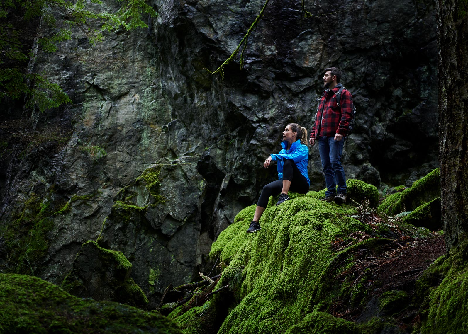 Forest bathing during photography shoot for a Seattle company