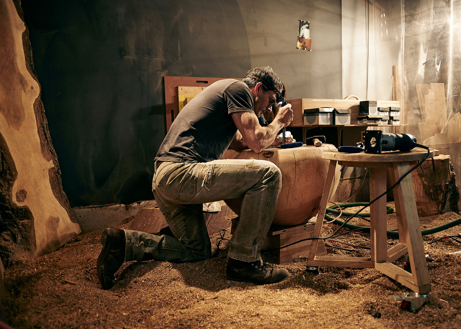 Artist Photographer Amos Morgan captures woodcarving artist at work