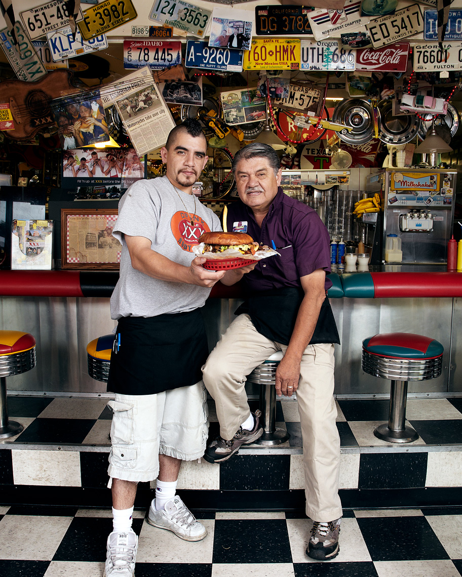 Issaquah portrait photography father and son burger business